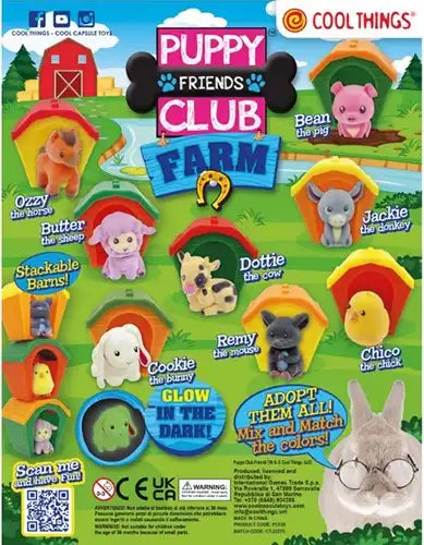 8053306201024 – Lot de 20 pcs Puppy Club Farm animaux en capsule 50 mm – Grossiste jouets surprise