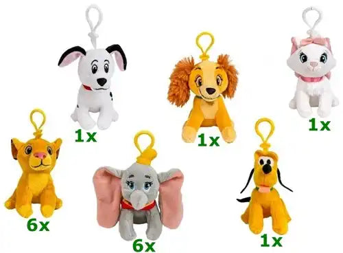 8425611349409 – Lot peluches Disney avec clip de sac et présentoir – 16 mini peluches officielles