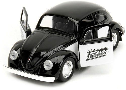 801310342336 | Die-Cast Punch Buggy '59 VW Beetle avec Gants – Noir – Échelle 1/32 – 7,5x20cm