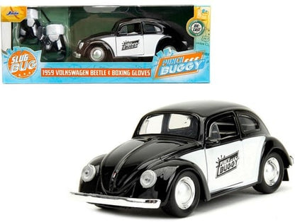 801310342336 | Die-Cast Punch Buggy '59 VW Beetle avec Gants – Noir – Échelle 1/32 – 7,5x20cm