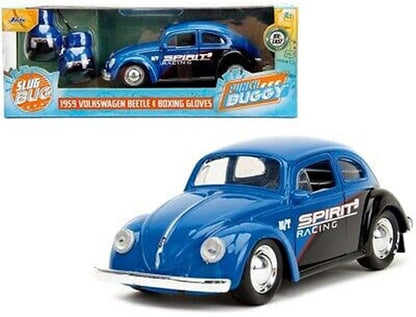 801310342343 | Die-Cast Punch Buggy '59 VW Beetle avec Gants – Bleu – Échelle 1/32 – 7,5x20cm