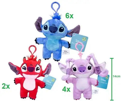 8445484390865 – Disney Lilo & Stitch 2D Peluche Bagclip 14 cm – 3 assortis (lot de 12)