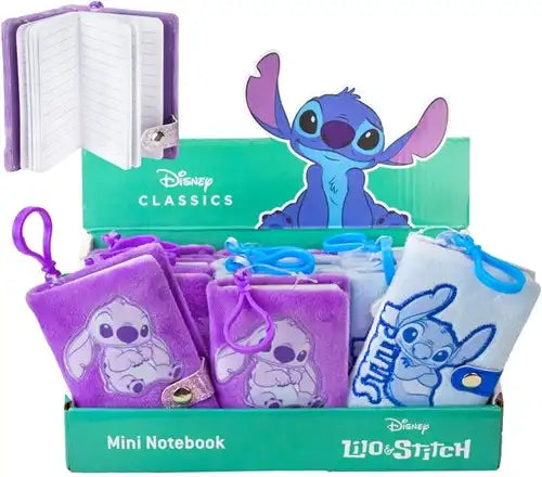 8721077563411 – Colis de 12 pièces – Disney Lilo &amp; Stitch Mini Carnet Peluche 7 x 10 cm + sac présentoir à clip – dispo Simcha.fr