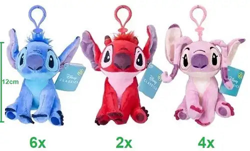 8445484418729 – Disney Lilo & Stitch Peluche Bagclip 14 cm – 3 assortis (lot de 12)