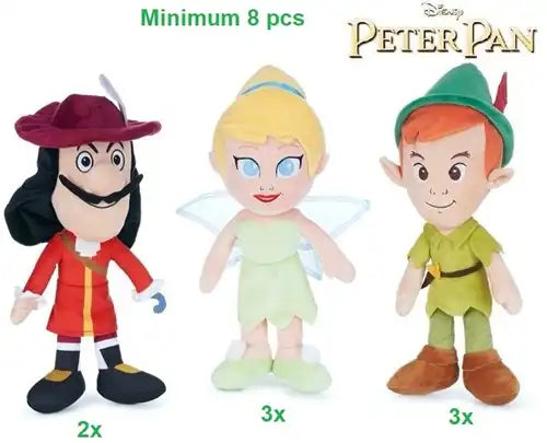 5038104712951 – Colis de 8 pcs : Disney Peter Pan Peluche 3 assortis 30 cm