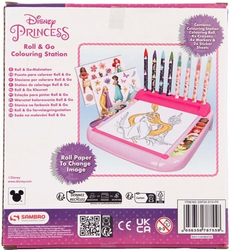 5056356787558 Disney Princess Roll &amp; Go Colouring Station 19x20cm Activité Fille Neuf