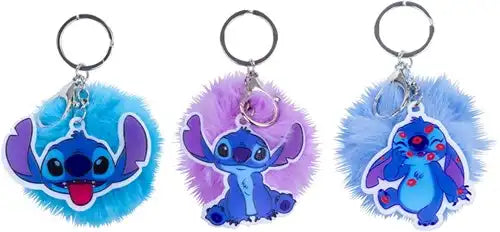 8721077563350 – Colis de 12 pièces – Vente en gros Disney Stitch Porte-clés peluche pompon 7 cm + pendentif plastique 6 cm – dispo Simcha.fr