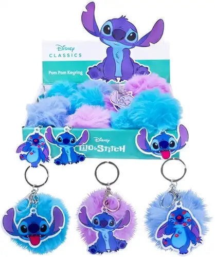 8721077563350 – Colis de 12 pièces – Vente en gros Disney Stitch Porte-clés peluche pompon 7 cm + pendentif plastique 6 cm – dispo Simcha.fr