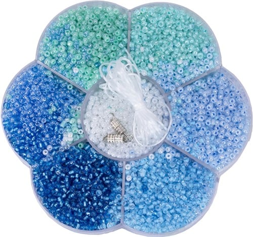 18616007121000000200 DIY Kit Perles Fleur Bleu Vert 10,5cm Création Bijoux