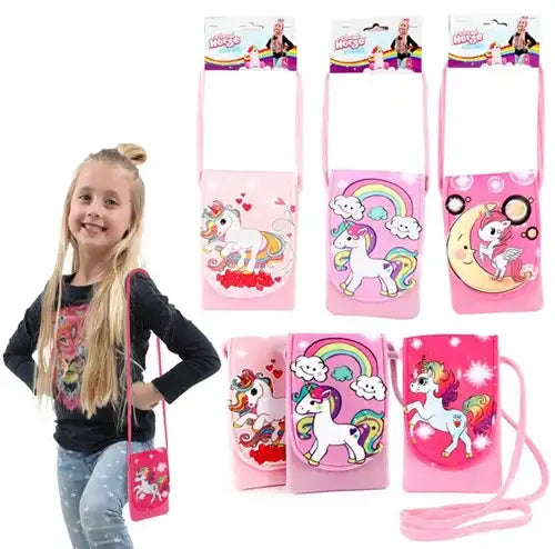 8714627319569 – Colis revendeur 24 pcs – Sac bandoulière peluche licorne DREAM HORSE 4 assortis 11×17 cm – Déstockage accessoires enfants grossiste