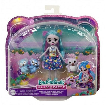 194735149308 – Enchantimals Glam Party Karalee Koala Family – Coffret poupée + animaux – 21,5x25cm – Mattel