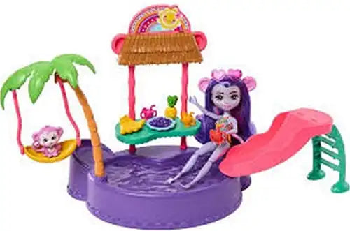 194735198900 – Enchantimals Sunshine Beach Playset “Piscine à singes” 25,5 × 33 cm – coffret plage avec toboggan et accessoires