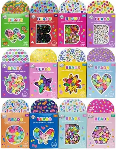 Ensemble de perles + 1 mètre de cordon assortis en boîte 7,5x12,5cm