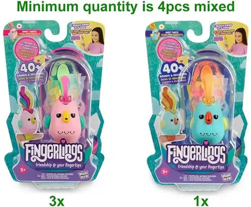 771171131311 – Colis de 4 pcs Fingerlings Oiseaux interactifs 2 assortis 12x20 cm – Vente en gros Fingerlings – Grossiste jouets électroniques et interactifs