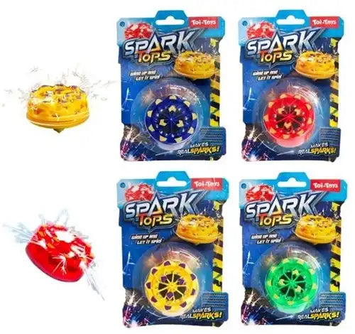8714627028508 – Lot de 24 Toupies FUN Sparks avec silex pas cher (4 coloris assortis)