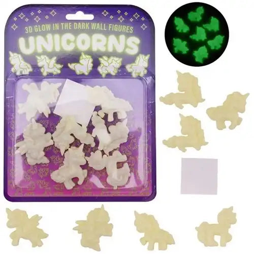 8711866245437 – 24 pcs Lot revendeur Glow in the Dark 3D Licornes murales – 7 figurines par carte 16,5×1,5×21,5 cm