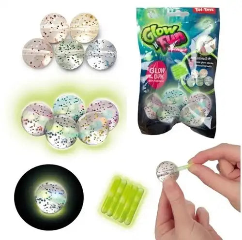 8714627028034 Balles rebondissantes GLOW N FUN avec bâtons lumineux – Lot pas cher de 24 pièces