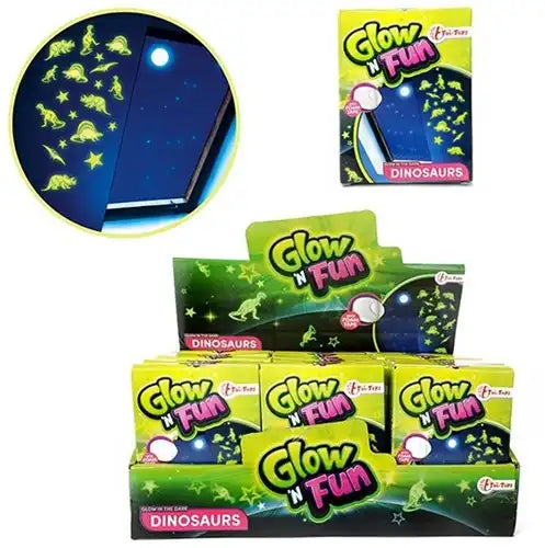 8714627009897 – Lot revendeur 24 pcs Glow N Fun autocollants dinosaures phosphorescents 9×12 cm en display