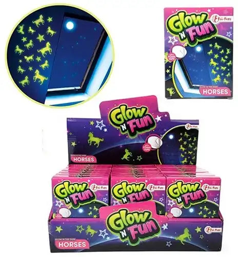 8714627009903 – Lot revendeur de 24 pcs Glow N Fun Stickers Fluorescents Chevaux 9x12cm – Vente en gros