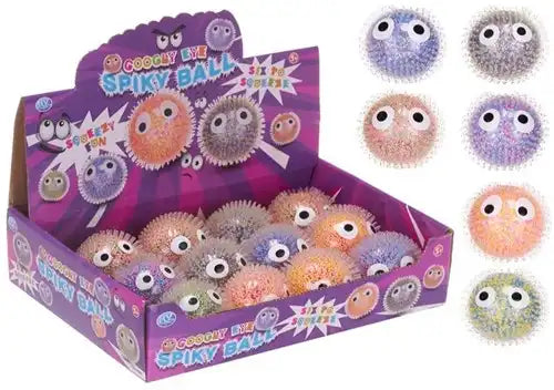Googly Eyed Spiky Ball 66mm 6 assortis in display (12)