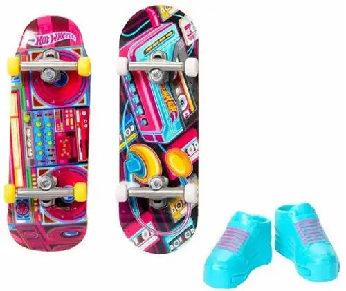 194735232765 – Hot Wheels Skate Finger Skateboard rétro + chaussures (lot de 2) 14×21,5 cm – colis de 8
