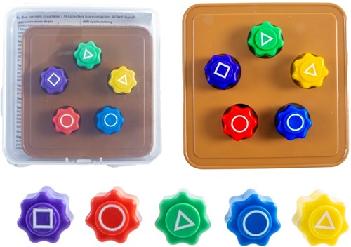 8720847746825	Jeu de dés coréen 5 pièces dans une boîte en PVC 9,5x9,5x3cm