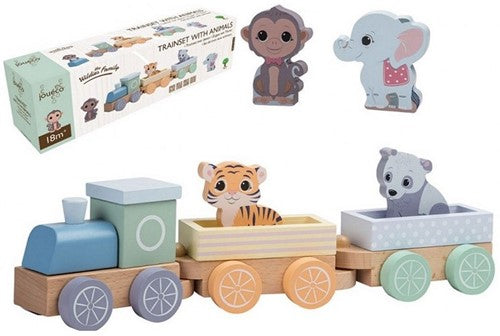 Jouéco® - The Wildies Family Train en bois avec animaux 34x7,5x10cm