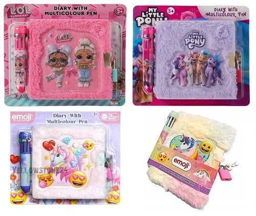 8721077561233 | Lot de 3 pcs : Journal en Peluche avec Stylo Multicolore et Cadenas Assortis 14x17,5x2,5cm - L'École