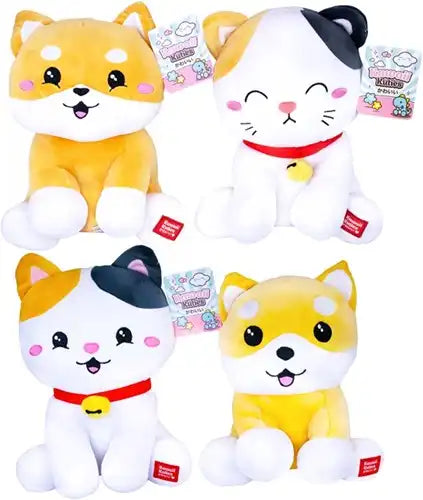 5038104840173 – Kawaii Kuties Peluche Chat / Chien 4 assortis 24cm (colis 4 pièces)
