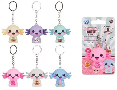 5038104657658 – Colis de 48 pcs : Kawaii Kuties Snaxolotyl porte-clés 3D (6 assortis) – présentoir pro