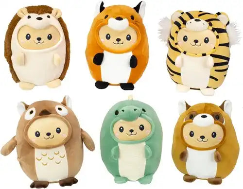 8718668596323 – Peluches kawaii 24 cm en costume d’animal, lot de 6 assortis (édition “cocoon”)