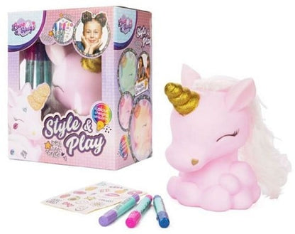 5056219093055 Licorne Style &amp; Play Lumineuse 20x24cm + Craies Cheveux &amp; Stickers Neuf