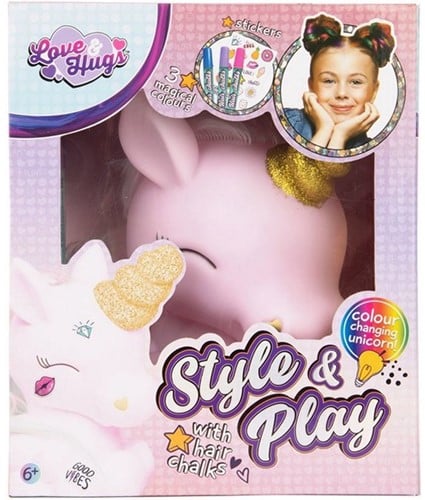 5056219093055 Licorne Style &amp; Play Lumineuse 20x24cm + Craies Cheveux &amp; Stickers Neuf