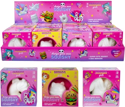 8721077563169	FEV137	lot de 12 pcs : Manga Colorez votre propre Squishy 10x10x10cm en présentoir (12)