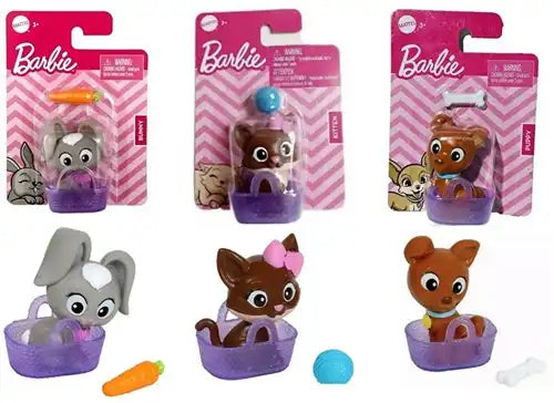 887961948448 – Mattel Barbie Mini-Figurines Pets 3 assorties 8x11,5cm (colis de 24 pièces)
