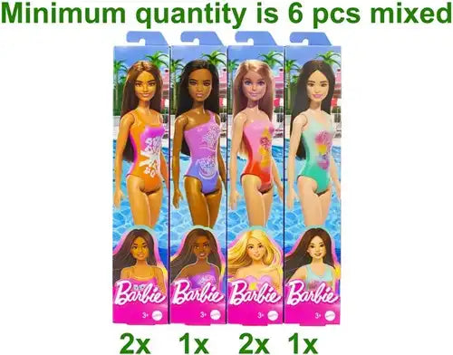 194735168019 lot de 6 Mattel Barbie Pop in Beach-Outfit 4 assorties 6,5x32,5 cm – Grossiste poupées Barbie été officielles