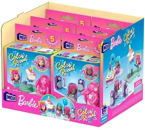 194735074402 – Mega Construx Barbie Color Reveal (6-pack 10.5 × 17.5 cm boxes) – surprise mini-sets to build 