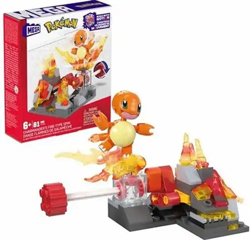 194735190935 – Lot revendeur de 1 Mega Pokémon Charmander's Fire-Type Spin 15x18 cm – Coffret de construction officiel grossiste