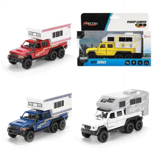 8714627002829 – METAL Pick-up Camping-Car avec son Pull Back – Colis de 4 pièces (4 modèles assortis 6x19,5x14 cm)