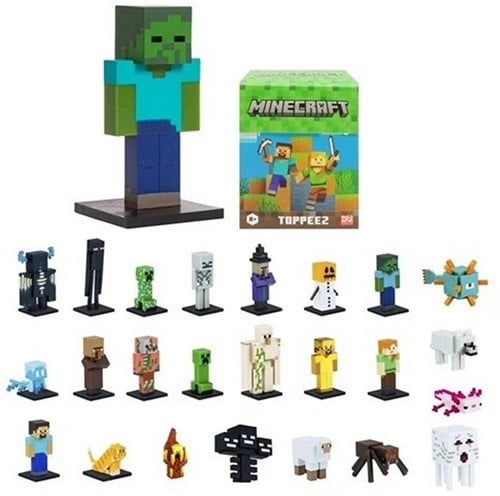 8721246991908 – Display 24x Minecraft 3D Toppeez – Figurines Blindbox Officielles 6x6x6cm
