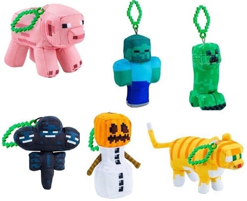 7290120511163 – Lot 18 Peluches Minecraft Bagclip 13cm – 6 Modèles Assortis sous Licence Officielle
