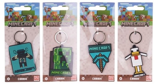 8435507892568 Lot 4x porte-clés Minecraft 2D PVC 6,5x12cm assortis