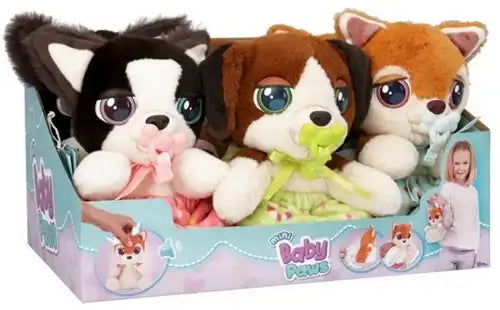 8421134922396 – Mini chien en peluche Baby Paws avec son 15 cm dans un sac (colis de 6 pcs en présentoir) dispo Simcha.fr