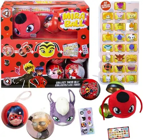 0840331914344 – Miraculous Mira Ball Surprise avec peluche 12 cm – Display de 24 balles surprises Ladybug et Chat Noir