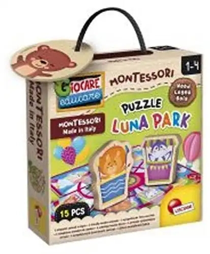 1 pièce – 8008324096855 – Vente en gros Montessori Lisciani Puzzle en bois Luna Park 15 pièces avec figurines