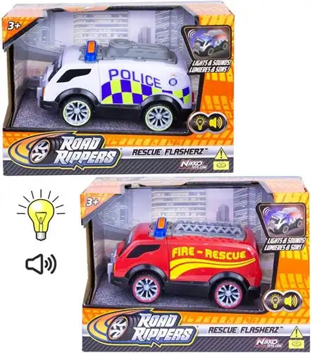 4894716202508 – Nikko Road Rippers Rescue Flasherz avec lumières & sons, 2 assortis 12,5x17,5cm (colis de 6 pcs) dispo Simcha.fr