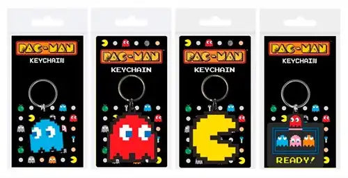 5038104132612 – Colis 48 pcs Pac-Man Porte-clés PVC 2D assortis 7×12,5 cm