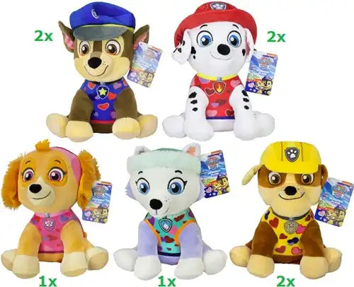 8721246999621 – Paw Patrol Peluche assise 25 cm (colis 8 pièces, 5 modèles assortis)