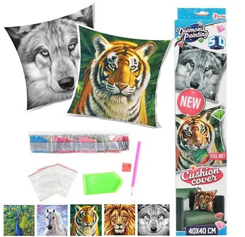 8714627006858 – Housse de coussin Peinture au diamant 40x40 cm – Animaux 5D