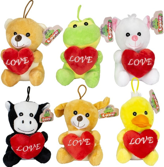 Peluches animaux avec coeur 6 assortis 14cm
